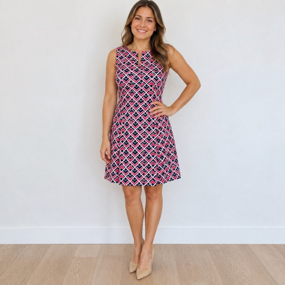 Gap Marcy Dobby Geometric A-Line Sheath Dress 10P Pink Navy